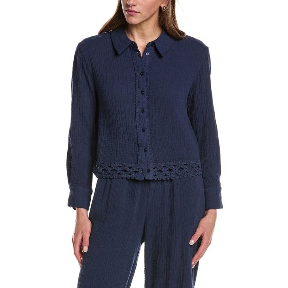 Design History Womens  Gauze Lace Shirt, Navy